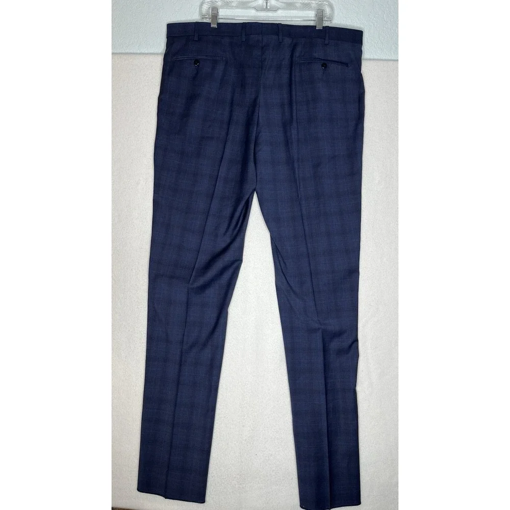 Zanella NWT Dress Pants Size 42 US Devon Navy Blue Plaid 100% Wool $350
